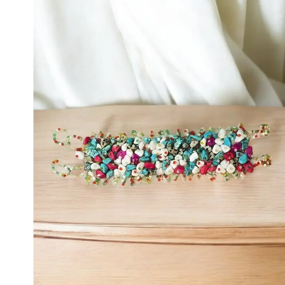 Pink, Blue and White Multicolor Beaded Bracelet - Color Pop Coastal Chic